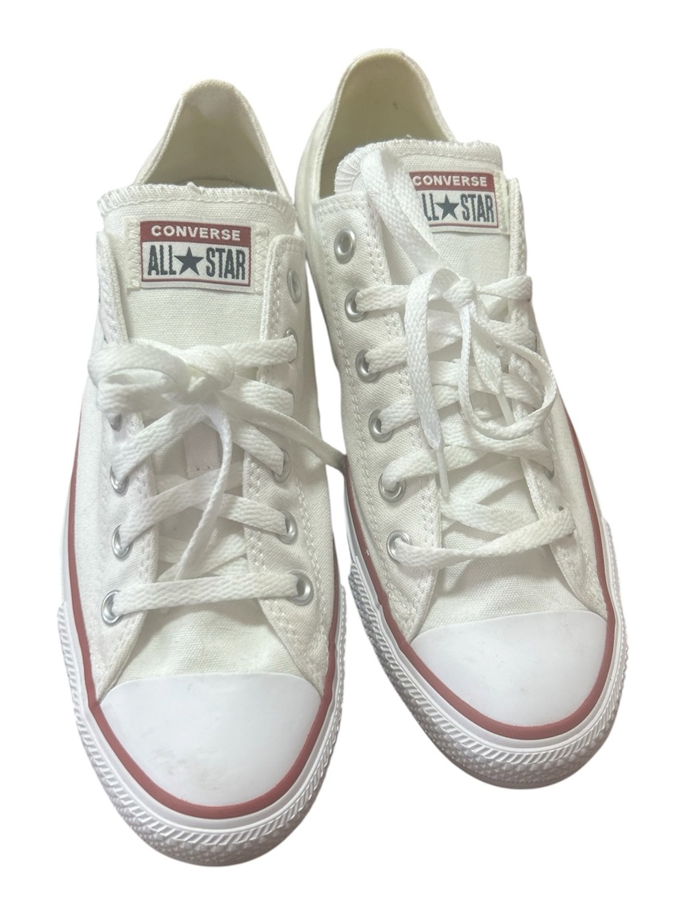 Converse White Canvas Low Top Sneakers with Red Trim